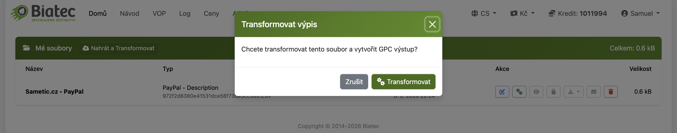 Spustenie transformacie